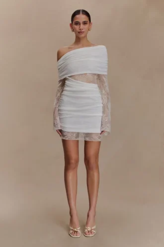 Luxie Lace Knit Mini Klänning – Ivory
