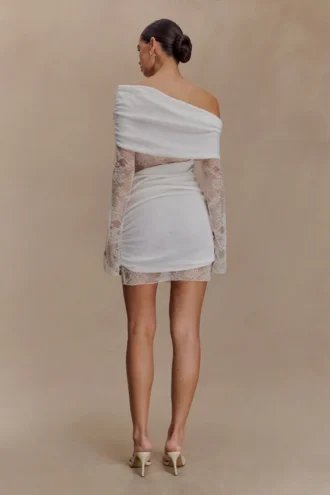 Luxie Lace Knit Mini Klänning – Ivory