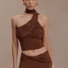 Lydia Slinky asymmetrisk halterneck-top – chokladbrun