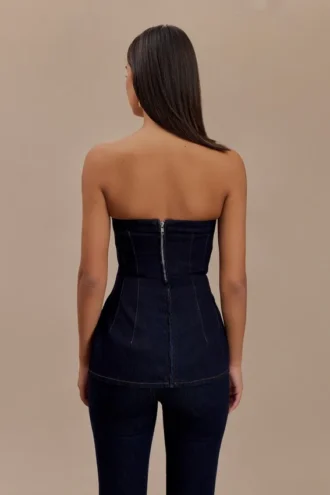 Madelyn Strapless Longline Denim Top – Indigo Blue