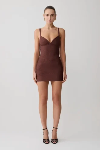 Maison Bandage Knit Mini Klänning – Chocolate Maison Bandage Knit Mini Klänning – Chocolate