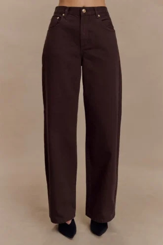 Mannon midjehöga Denim-jeans – chokladbruna Mannon midjehöga Denim-jeans – chokladbruna