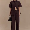 Mannon midjehöga Denim-jeans – chokladbruna Mannon midjehöga Denim-jeans – chokladbruna