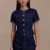 Marge figursydd kortärmad topp i Denim – indigoblå