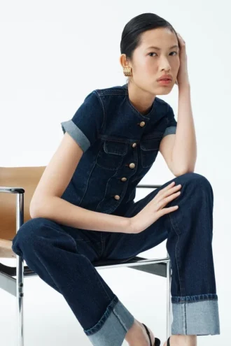 Marge figursydd kortärmad topp i Denim – indigoblå