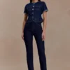 Marge figursydd kortärmad topp i Denim – indigoblå