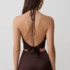 Mariana Halter Silk Blend Sleeveless Top – Dark Chocolate Mariana Halter Silk Blend Sleeveless Top – Dark Chocolate