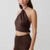 Mariana Halter Silk Blend Sleeveless Top – Dark Chocolate Mariana Halter Silk Blend Sleeveless Top – Dark Chocolate