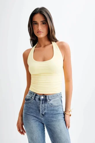 Marie återvunnen halterneck-top – Lemon Sherbet
