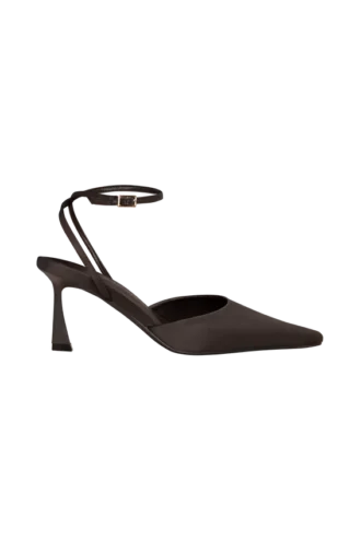 Marley satinpumps med spetsig tå – chokladbrun