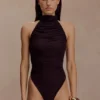 Matilda rynkad bodysuit i mesh – chokladbrun Matilda rynkad bodysuit i mesh – chokladbrun