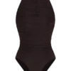 Matilda rynkad bodysuit i mesh – chokladbrun Matilda rynkad bodysuit i mesh – chokladbrun