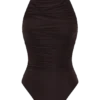 Matilda rynkad bodysuit i mesh – chokladbrun Matilda rynkad bodysuit i mesh – chokladbrun