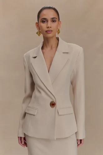 Max Cinched Waist Blazer – Ivory Stone