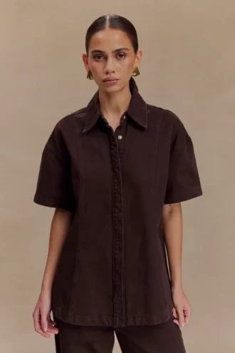 Maya Oversized Denim Shirt – Chocolate Maya Oversized Denim Shirt – Chocolate
