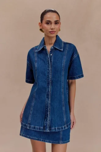 Maya Oversized Denim Shirt – Mörkblå Maya Oversized Denim Shirt – Mörkblå