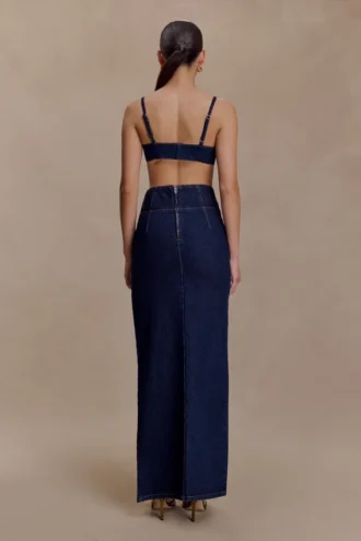 Maylena högmidjad maxikjol i Denim – indigoblå