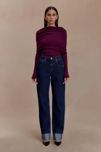 Kirralee raka jeans med uppvikta benslut – indigoblå