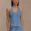 Meadow Denim Corset Halter Top – Classic Blue