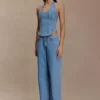 Meadow Denim Corset Halter Top – Classic Blue
