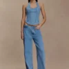 Meadow Denim Corset Halter Top – Classic Blue