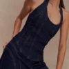 Meadow Denim Corset Halter Top – Indigoblå