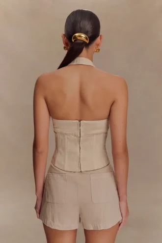 Meadow Denim Corset Halter Top – Stone Wash