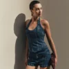 Meadow Denim korsett-halterneck-top – mörkblå