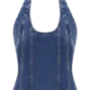 Meadow Denim korsett-halterneck-top – mörkblå