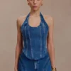 Meadow Denim korsett-halterneck-top – mörkblå