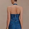 Meadow Denim korsett-halterneck-top – mörkblå
