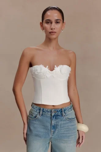 Melany Applikationsbustier i Denim – Vit