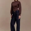 Mertyle asymmetrisk stickad tröja – mörk choklad Mertyle asymmetrisk stickad tröja – mörk choklad