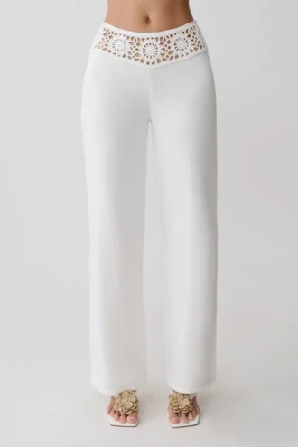 Miley Crochet Waistband Straight Leg Byxor – Ivory