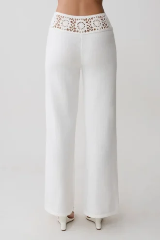 Miley Crochet Waistband Straight Leg Byxor – Ivory