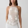 Miley virkad halterneck-top – elfenben Miley virkad halterneck-top – elfenben