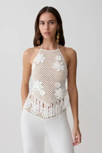 Miley virkad halterneck-top – elfenben