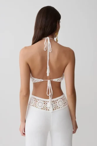 Miley virkad halterneck-top – elfenben