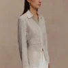 Millie bomullsskjorta med knytning bak – beige randig