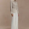 Millie bomullsskjorta med knytning bak – beige randig