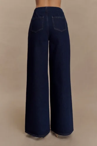 Miranda Denim jeans i imiterat mocka med bälte och vida ben – indigoblå