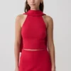 Misty Halter rygglös stickad topp – röd Misty Halter rygglös stickad topp – röd