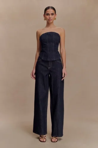 Monte strapless Denim-korsett – tvättad indigoblå