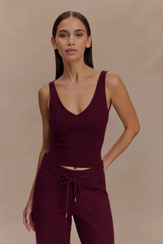 Natalya ribbad stickad cami-top – Merlot