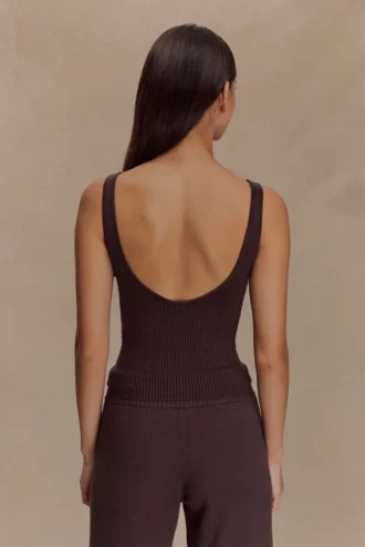 Natalya ribbad stickad cami-top – mörk choklad