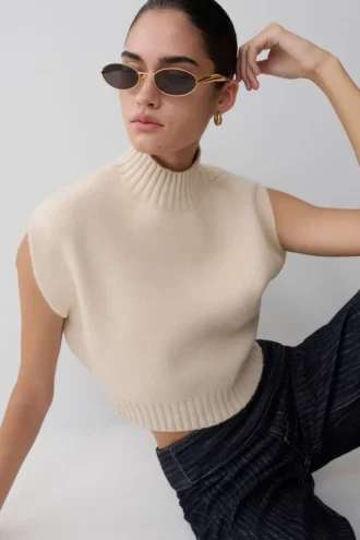 Niko stickad oversized-toppar – elfenben