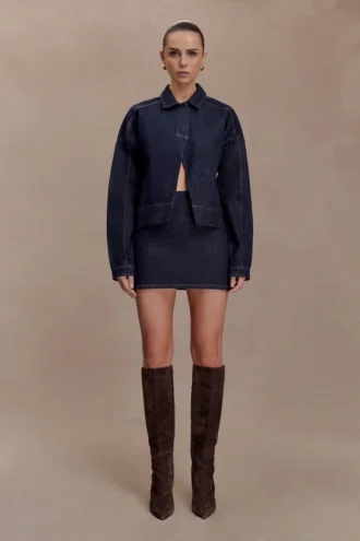 Ellie Denim minikjol – tvättad indigoblå