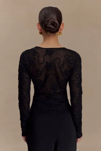 Omari Embroidery långärmad stickad topp – svart