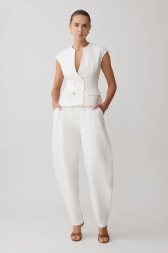 Oriana Oversize-byxor i linne – Vit