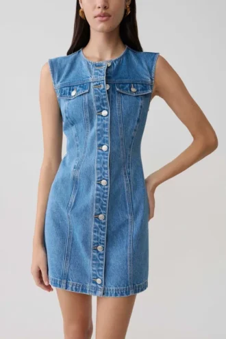 Penn-miniklänning i denim med knappar fram – sommarblå